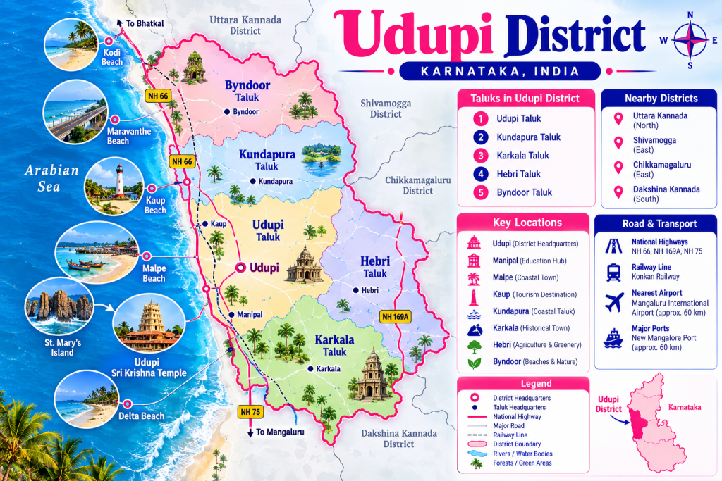 udupi district travel map infographic